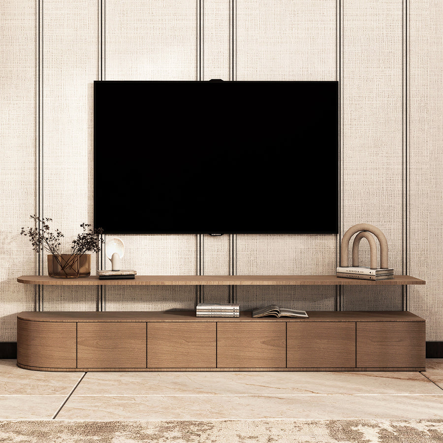 طاولة تلفزيون من الخشب المُصنع - 240x37x50 سم - بني من الهوم - 110110608