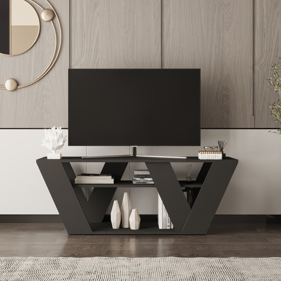 طاولة تلفاز سوداء لمركز ترفيه أنيق ومعاصر من الهوم