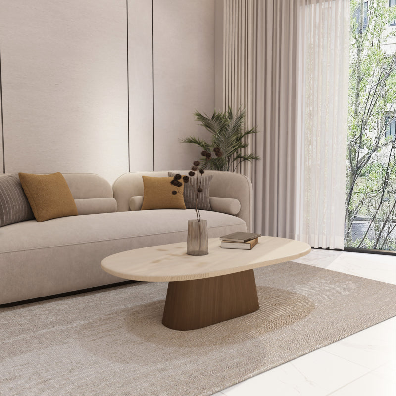 Contemporary Coffee Center Table Marble and Wood by Alhome - 95x34x95 cm