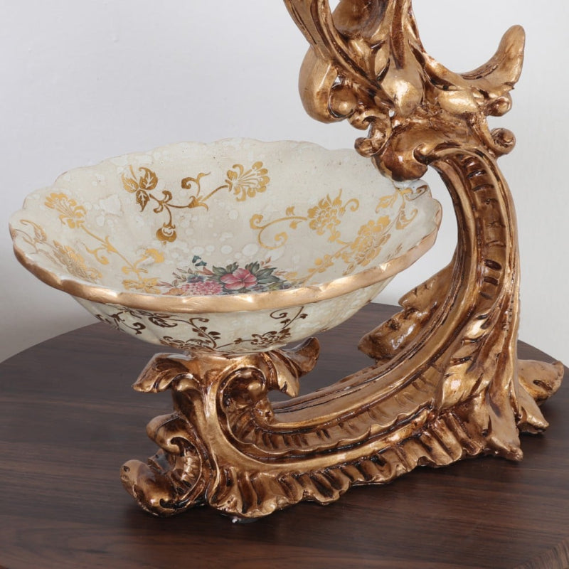 Decorative Ceramic Ornament 2 Plates with Gold Base - 26x20x36 cm - Beige and Gold