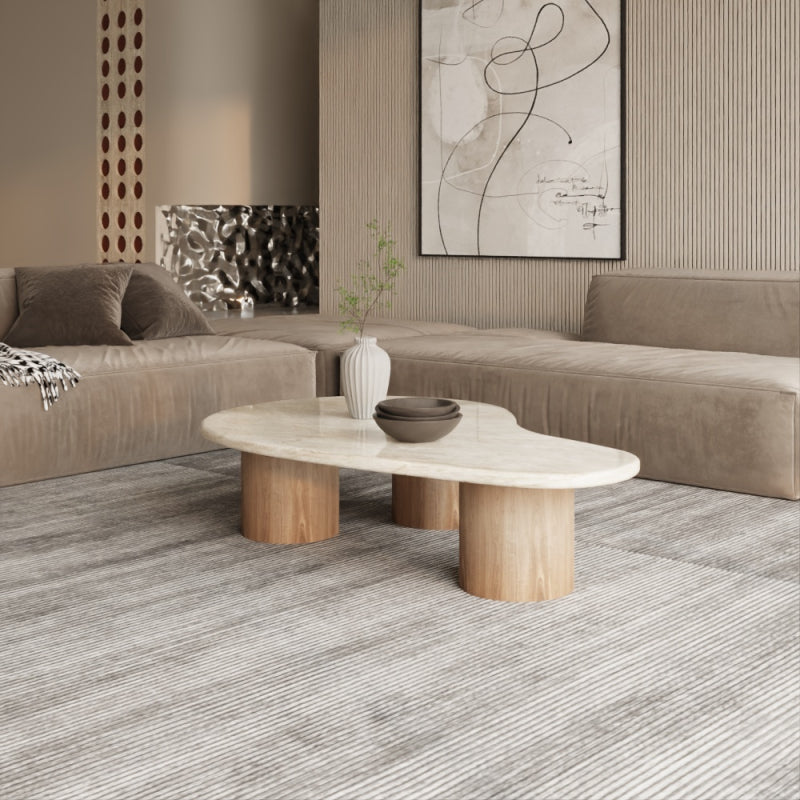 Coffee Center Table Marble Treventino and Wood by Alhome - 95x34x85 cm