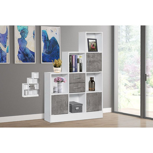 Office Storage Unit With Cube Design - White And Gray - 120x30x140 cm - By Baity