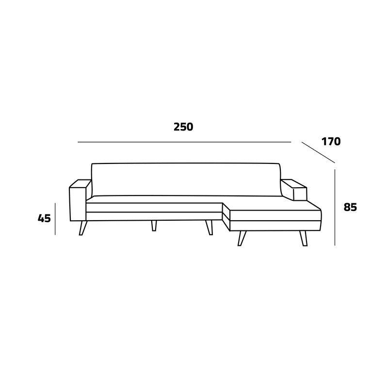 Contemporary Gray Linen L-Shaped Sofa - 90x250x170x45 cm - Swedish Wood By Alhome - ALHOME