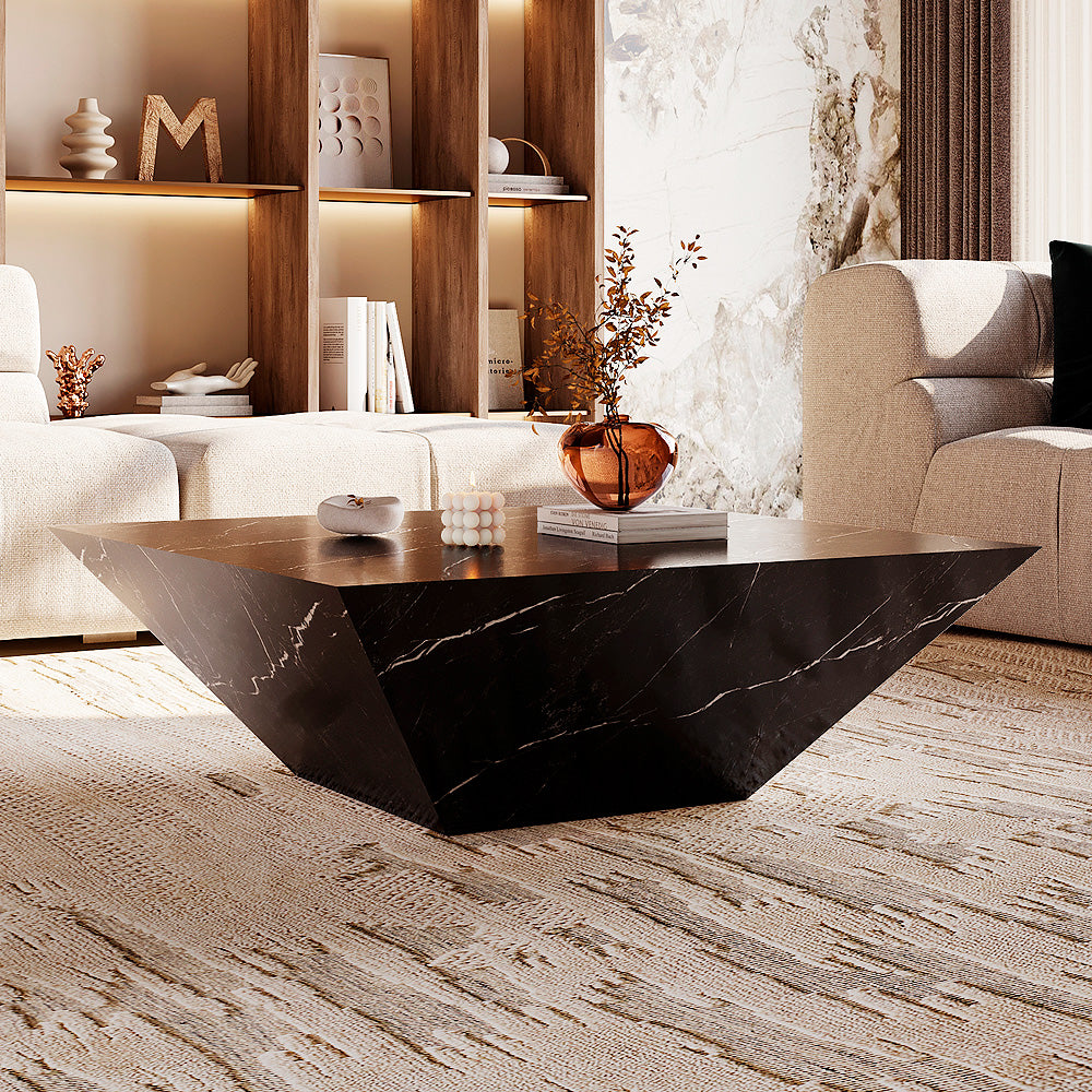 Merkina Luxe Sleek Black Marble Center Table By Alhome - 100x100x42 cm