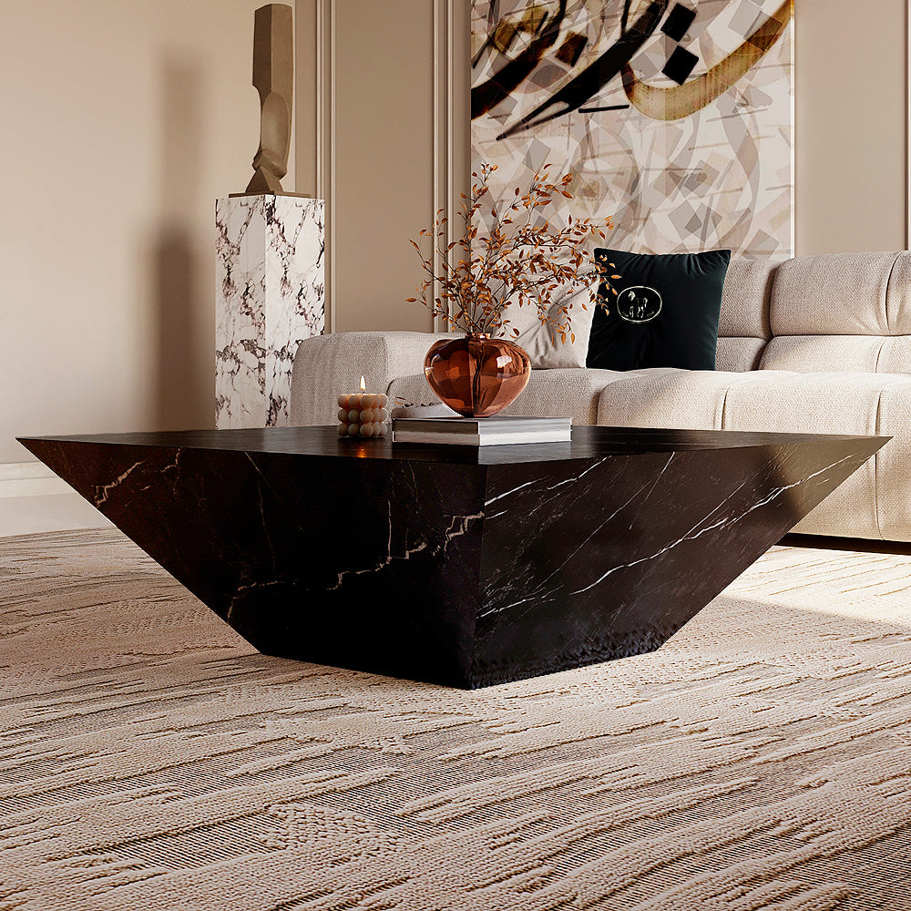 Merkina Luxe Sleek Black Marble Center Table By Alhome - 100x100x42 cm