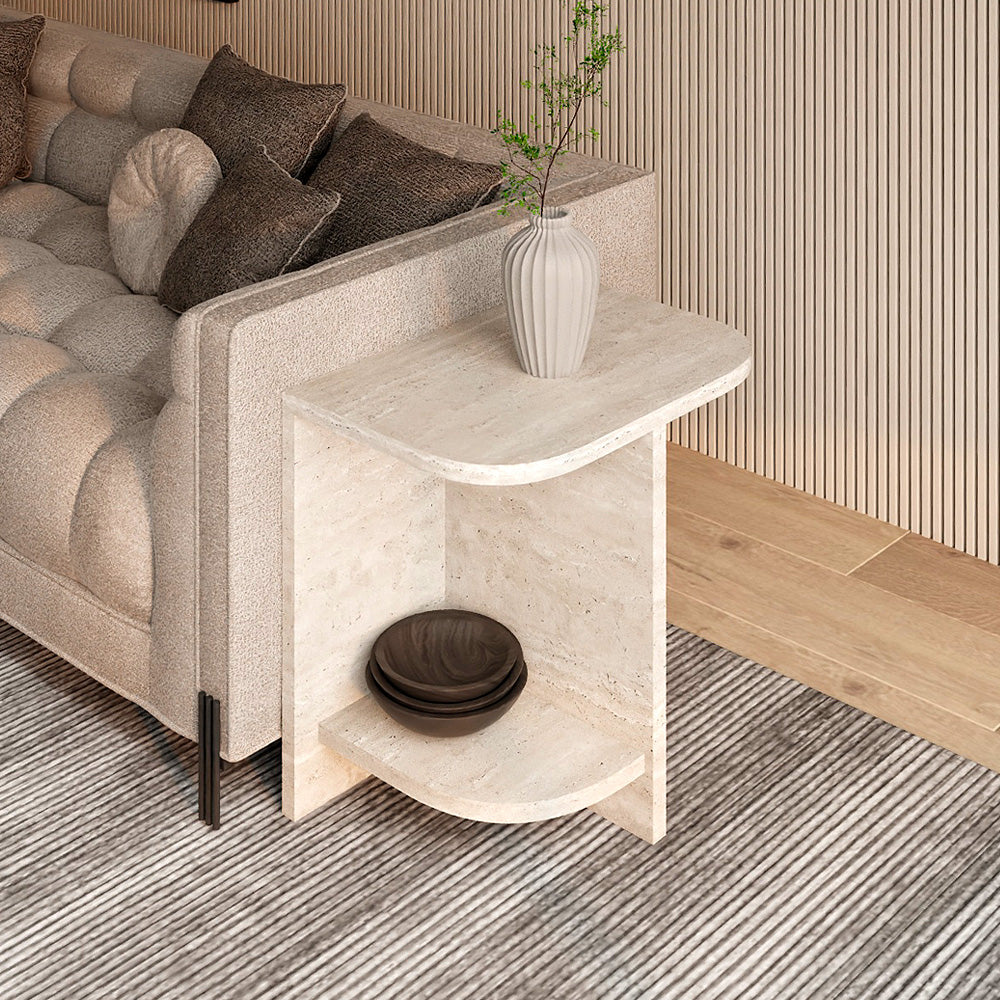 طاولة جانبية رخام ترفنتينو  - 50X60 سم - أبيض