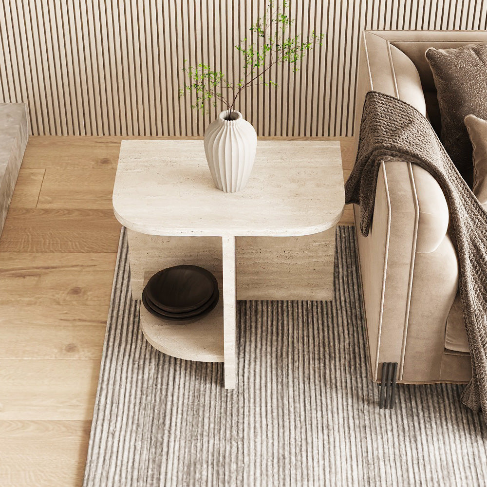 طاولة جانبية رخام ترفنتينو  - 50X60 سم - أبيض