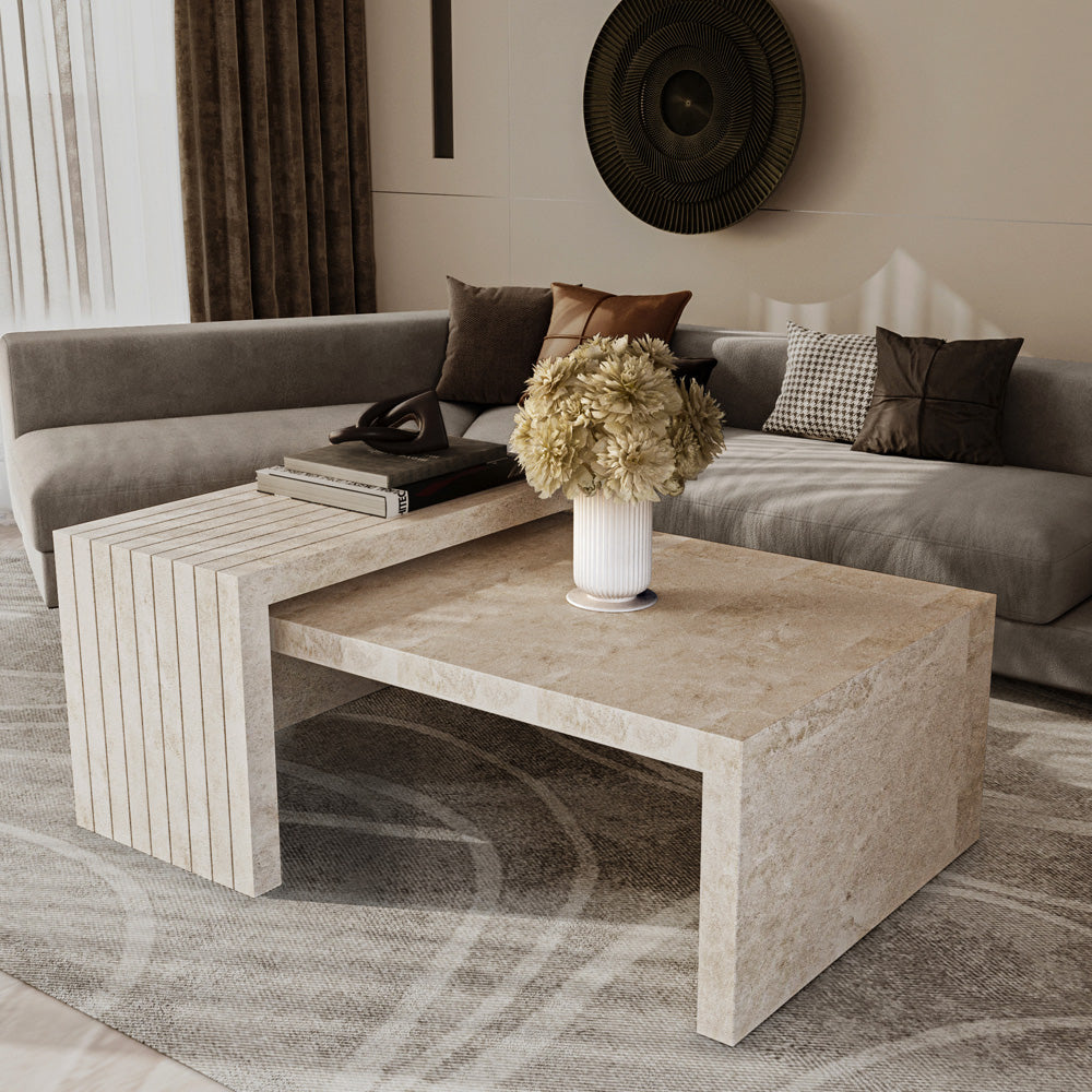 Modern Off-White Treventino Marble Center Table By Alhome