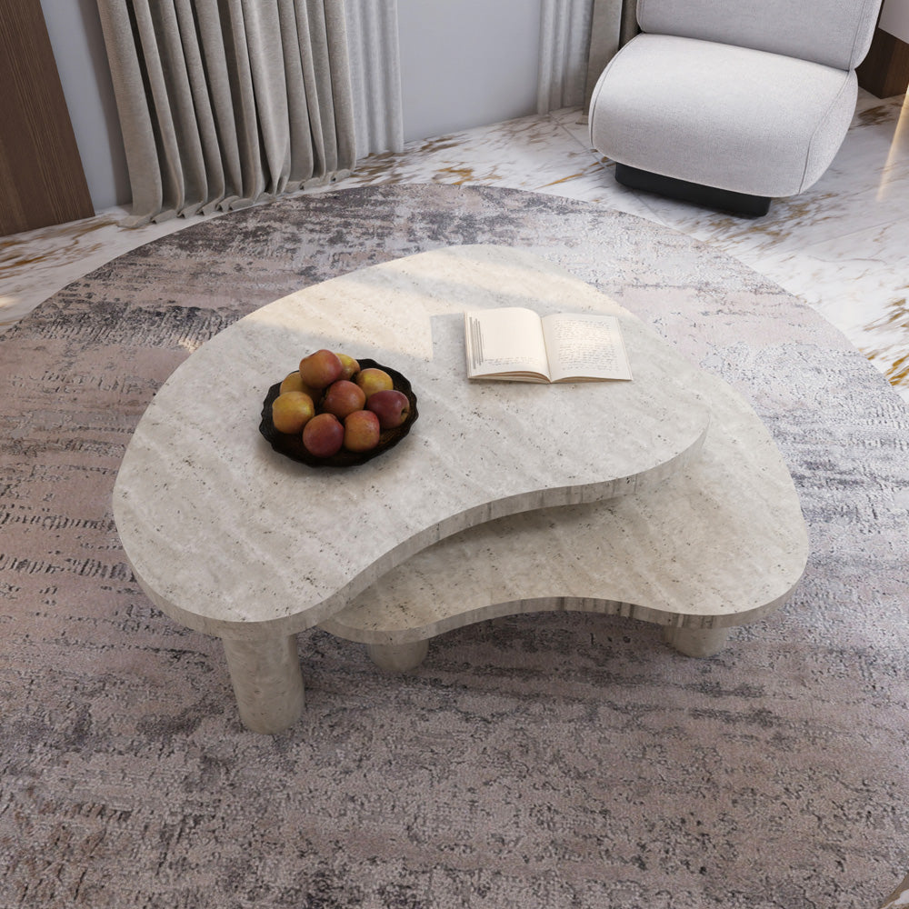 طاولة وسط رخام ترافنتينو مع قاعدة معدن  120x70x40 سم - أوف وايت