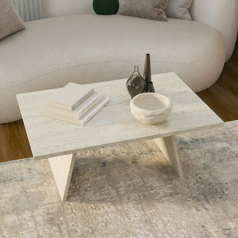 طاولة وسط من رخام تريفينتينو - 90x50x45 سم - أوف وايت  - 110110168