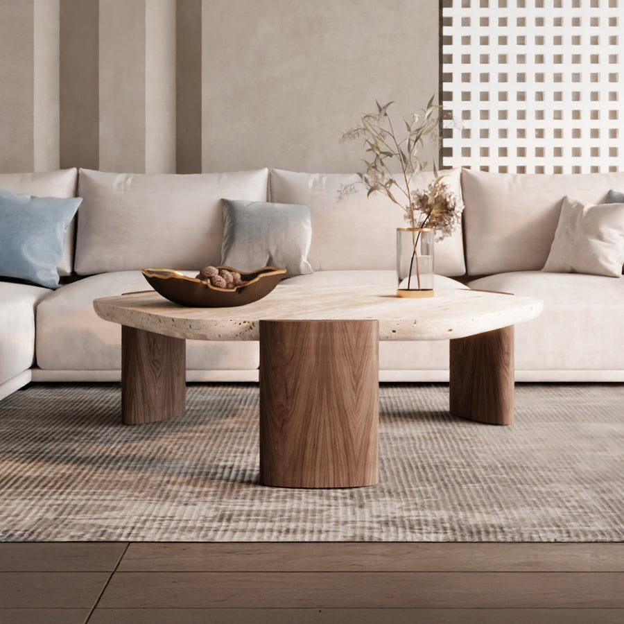 طاولة وسط كلاسيكية من الرخام ترفنتينو - لون أوف وايت من الهوم