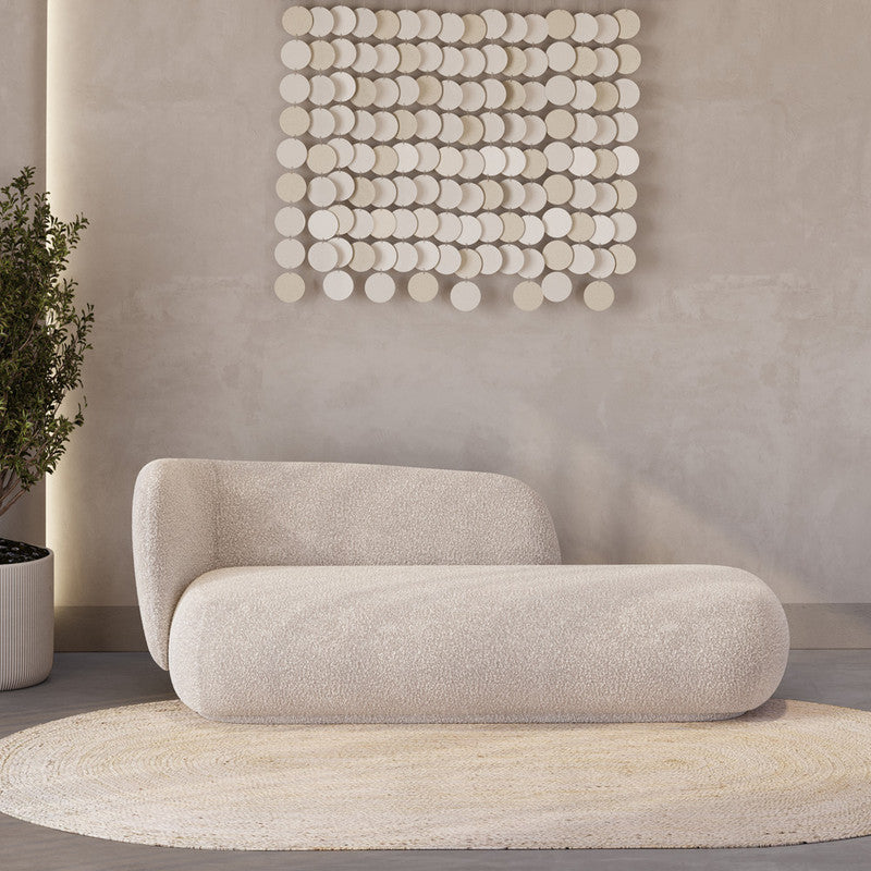 كنبة مقعدين قماش بوكليه وخشب سويدي  - 180x75x75 سم - اوف وايت