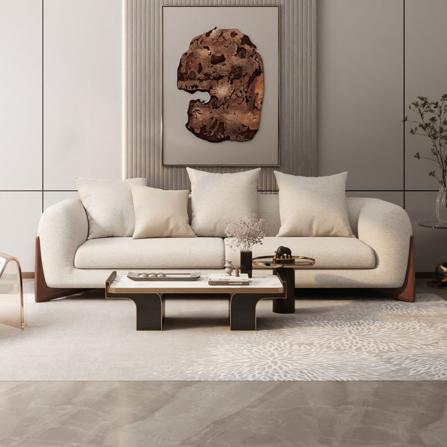 Boucle & Swedish Wood 3 Seater Sofa by Alhome - 220x85x85 cm - Beige