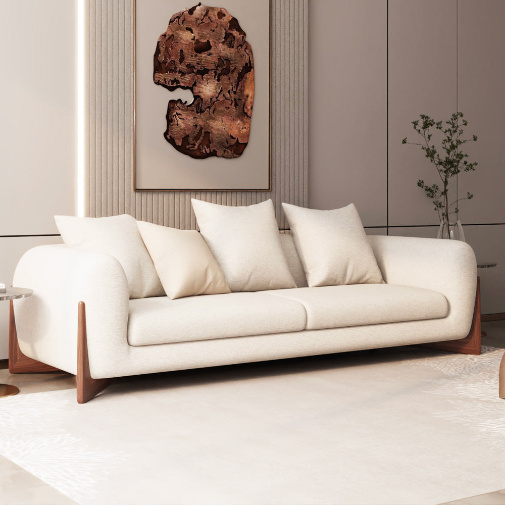 كنبة ثلاثية المقاعد قماش بوكليه وخشب سويدي  - 220x85x85  سم - بيج