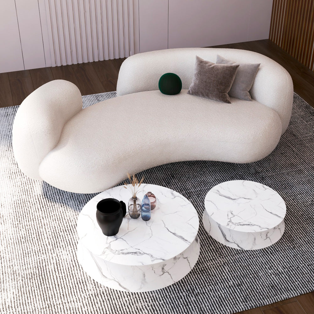 كنبة ثلاث مقاعد  من قماش البوكليه والخشب السويدي - 250x85x85 سم - أبيض