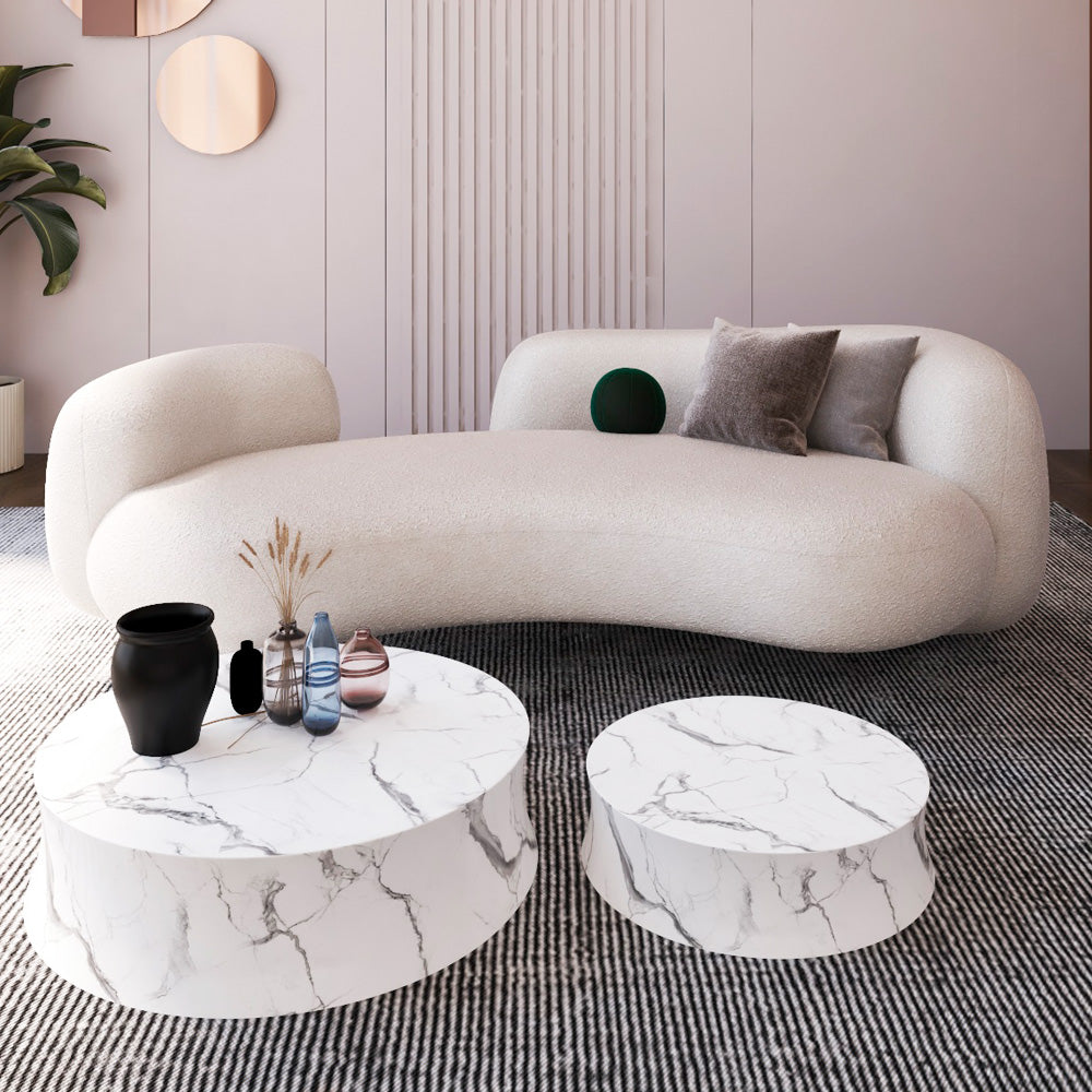 Boucle 3 Seater Sofa with Swedish Wood by Alhome - 250x85x85 cm - Beige