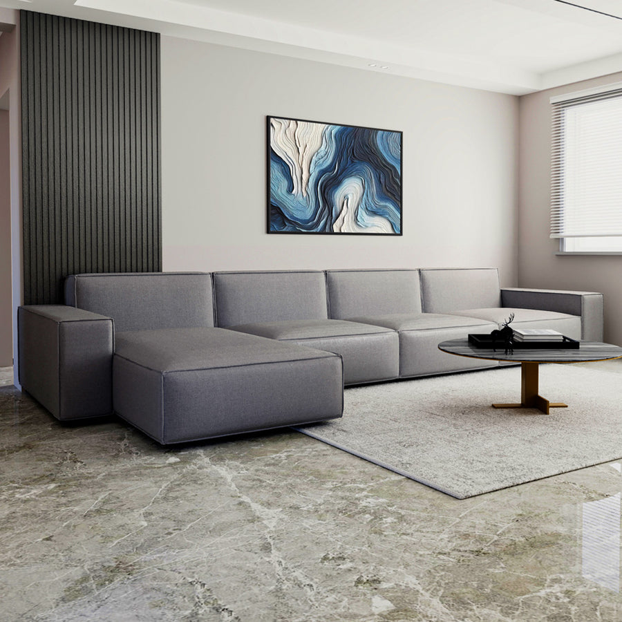 Velvet & Swedish Wood L-Shaped Sofa by Alhome - 85x400x180x45 cm - Grey