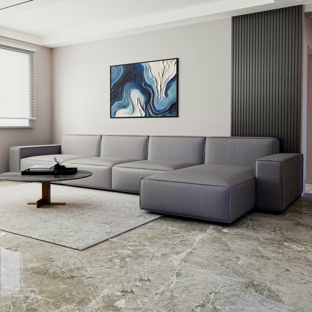 Velvet & Swedish Wood L-Shaped Sofa by Alhome - 85x400x180x45 cm - Grey