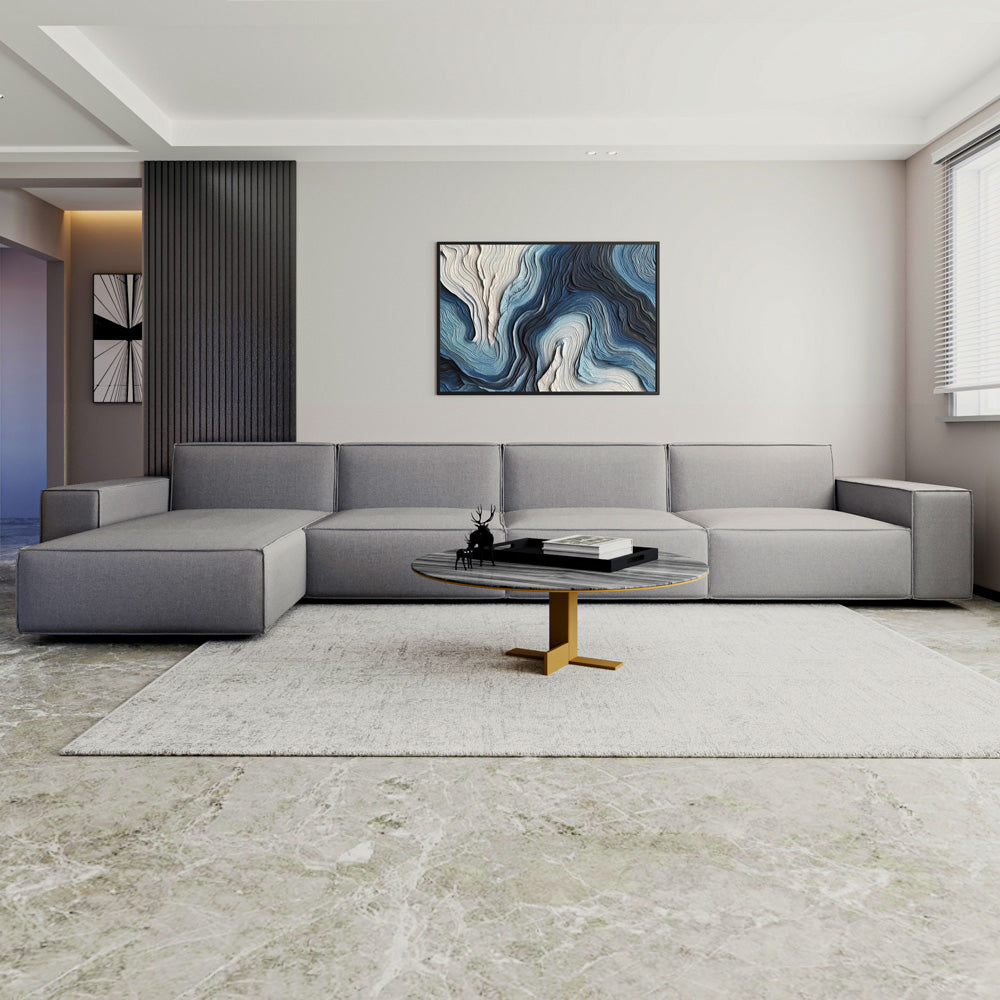 كنبة واسعة مخملية رمادية على شكل حرف L - موديل 85x400x180x45 سم - خشب سويدي 