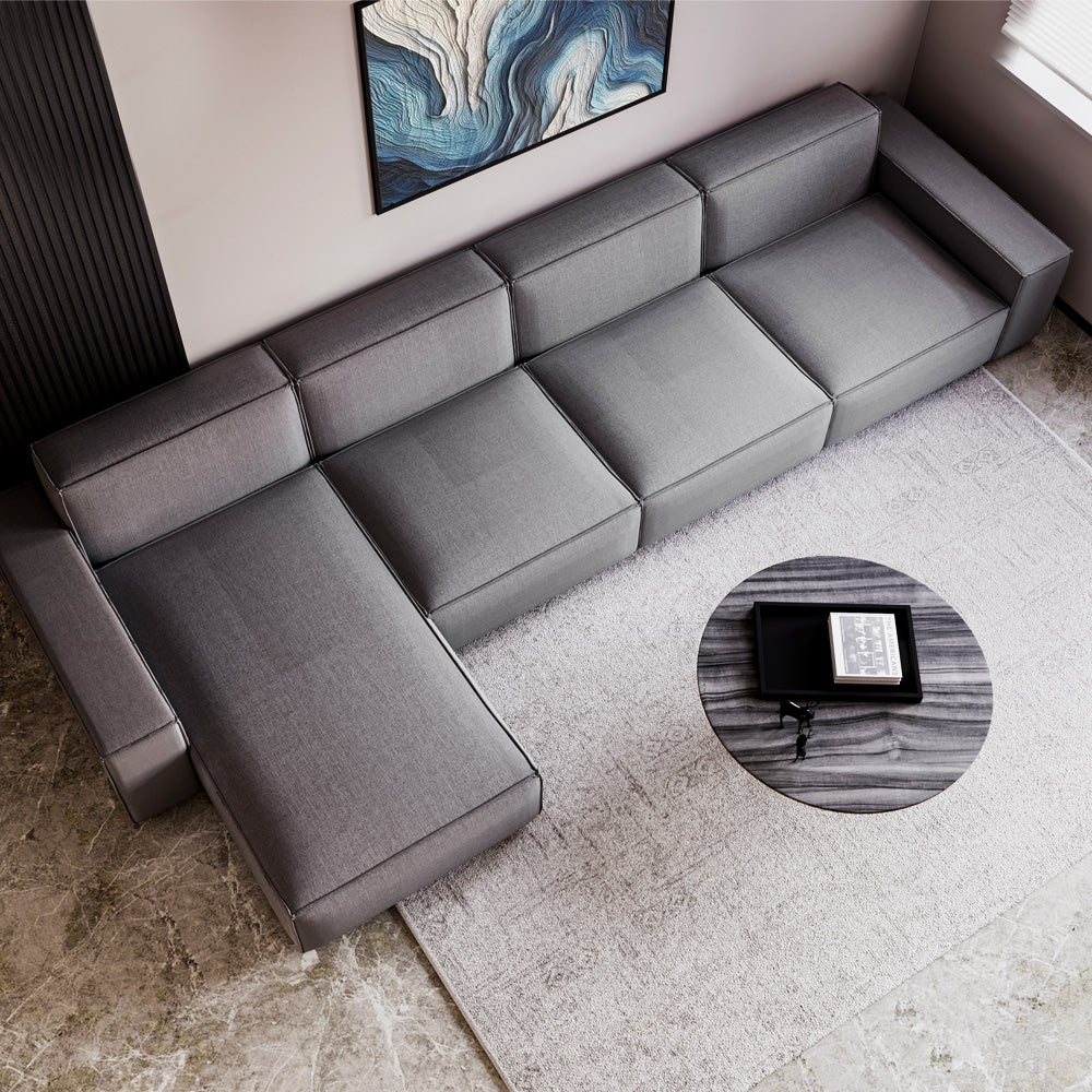Velvet & Swedish Wood L-Shaped Sofa by Alhome - 85x400x180x45 cm - Grey