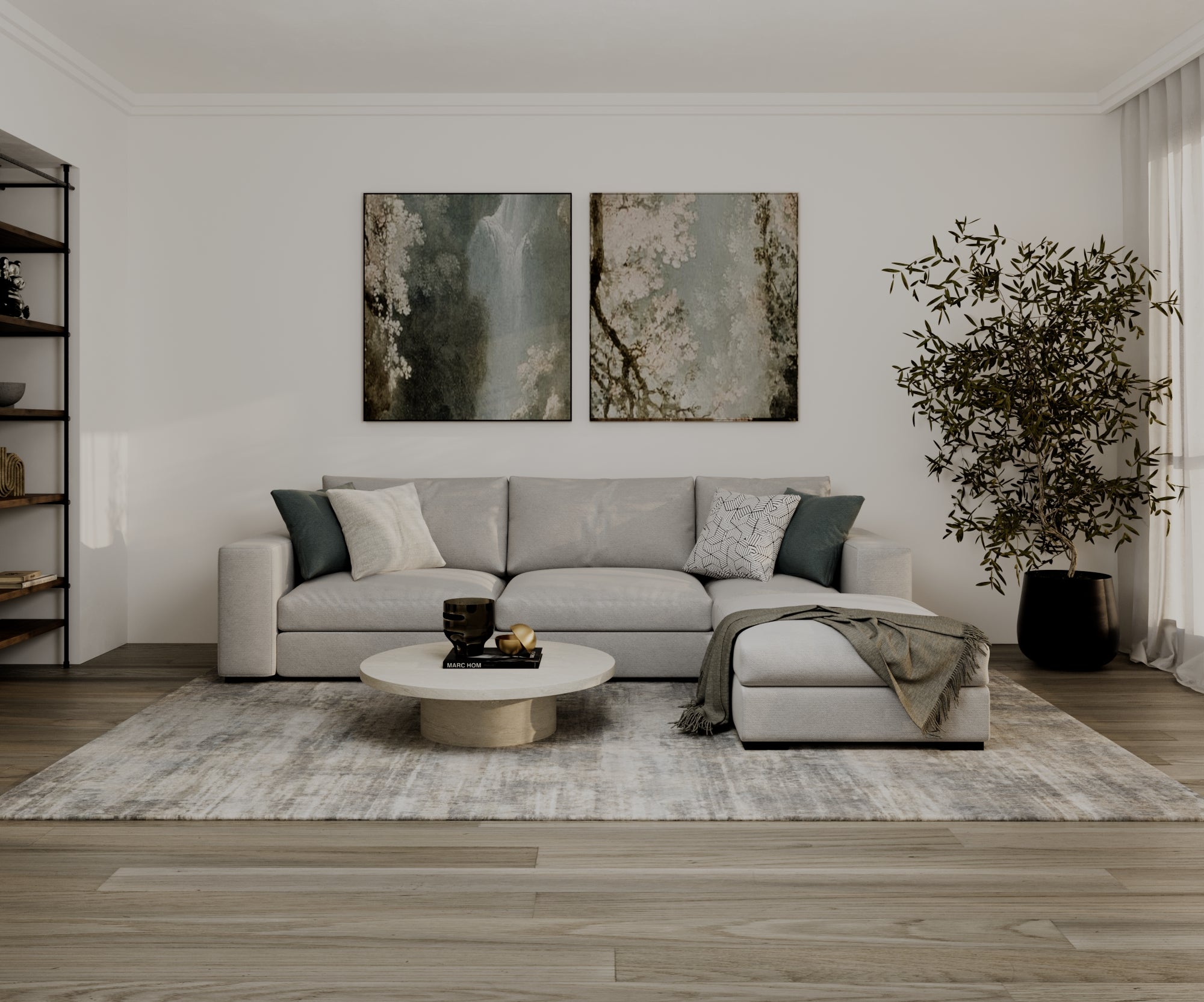 Stylish Gray Velvet L-Shaped Sofa - 90x250x170x45 cm - Swedish Wood By Alhome - 110111009