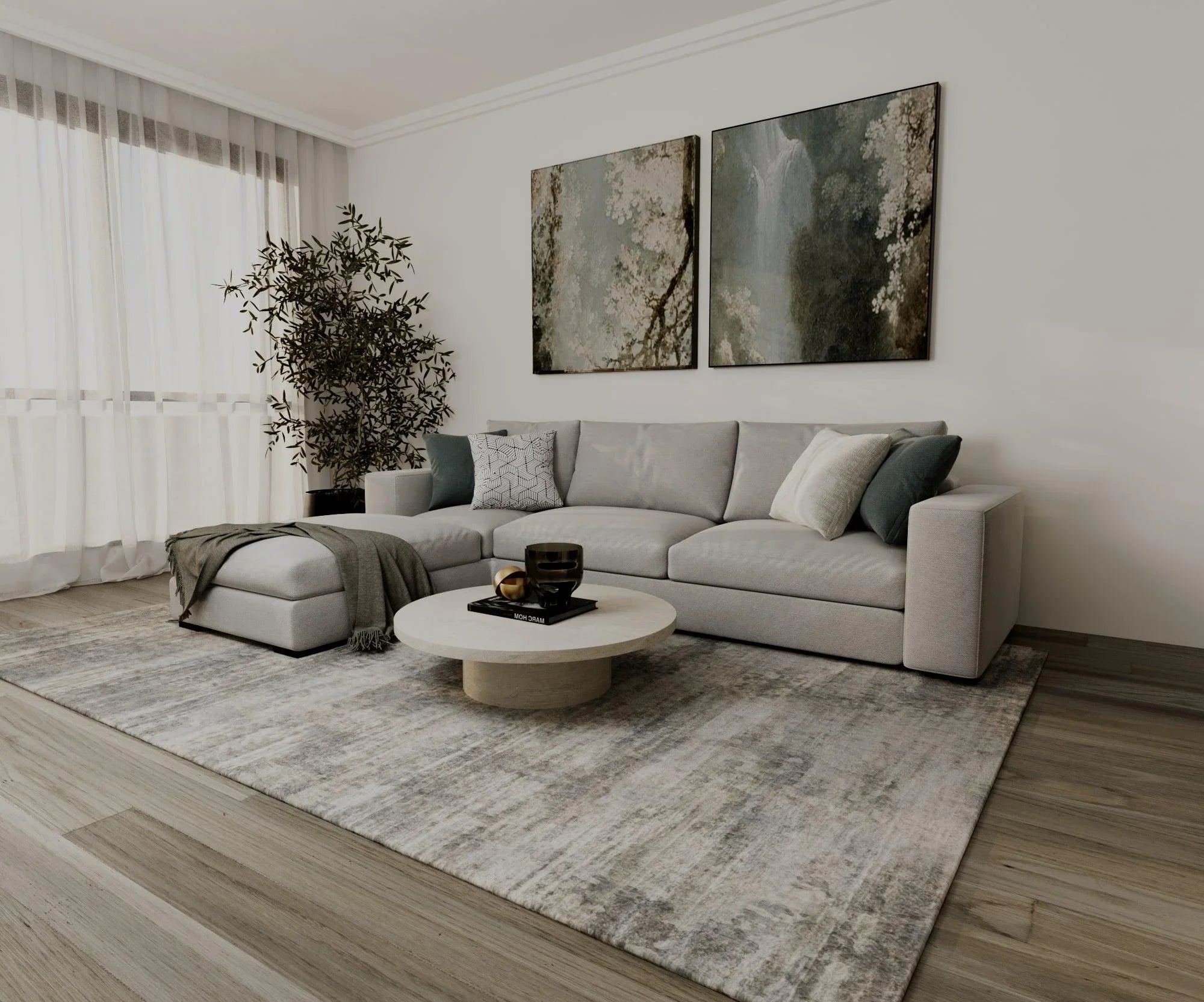 كنبة مخملية بشكل حرف L خشب سويدي 90x250x170x45 سم - رمادي - 110111009