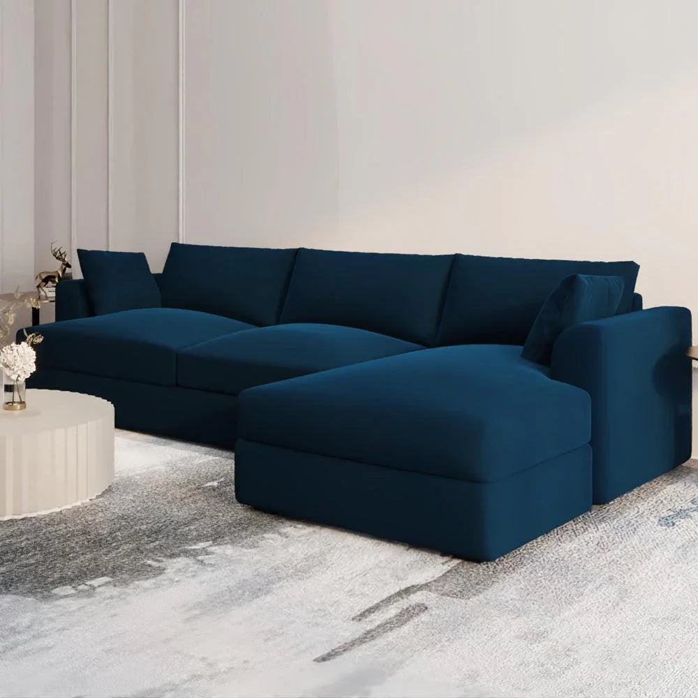 Elegant Dark Blue Velvet L-Shaped Sofa - 240x150x45x85 cm - Swedish Wood By Alhome