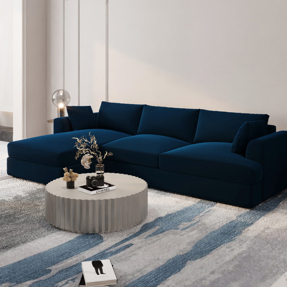 Elegant Dark Blue Velvet L-Shaped Sofa - 240x150x45x85 cm - Swedish Wood By Alhome