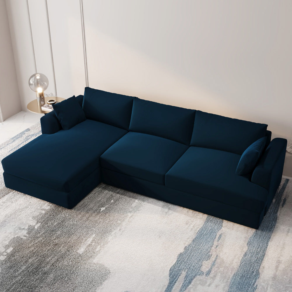 Elegant Dark Blue Velvet L-Shaped Sofa - 240x150x45x85 cm - Swedish Wood By Alhome