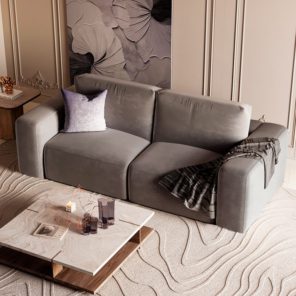 Alhome Gray velvet 2 Seater Sofa - 110111152