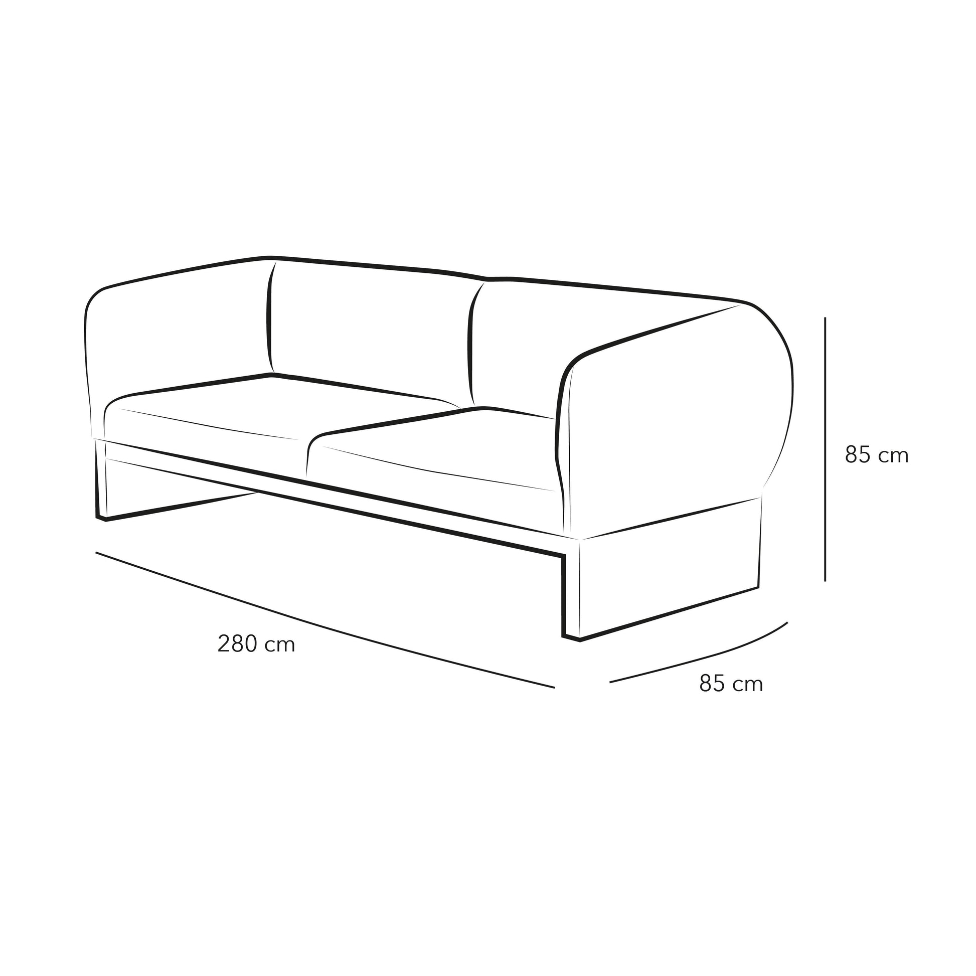Sofa 3 Seater Black - 280x85x85 - Linen By Alhome - ALHOME