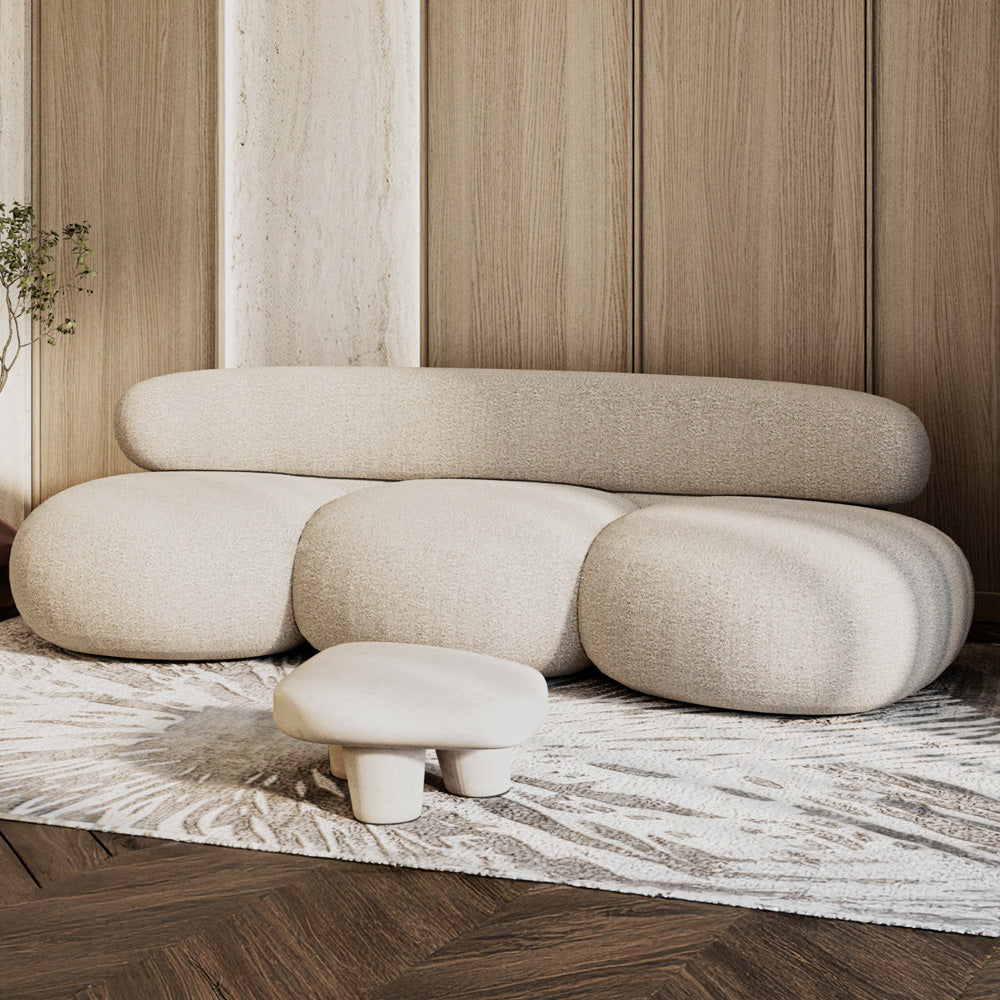 كنبة 3 مقاعد   تنجيد فاخر بقماش البوكلية وهيكل من الخشب السويدي – لون بيج 110111507