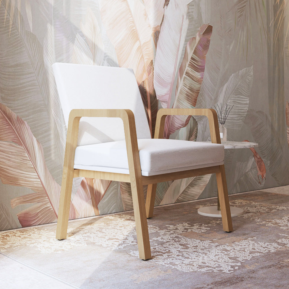 كرسي مفرد  – قماش كتان فاخر و  الخشب – لون بيج -  75×75×87 سم