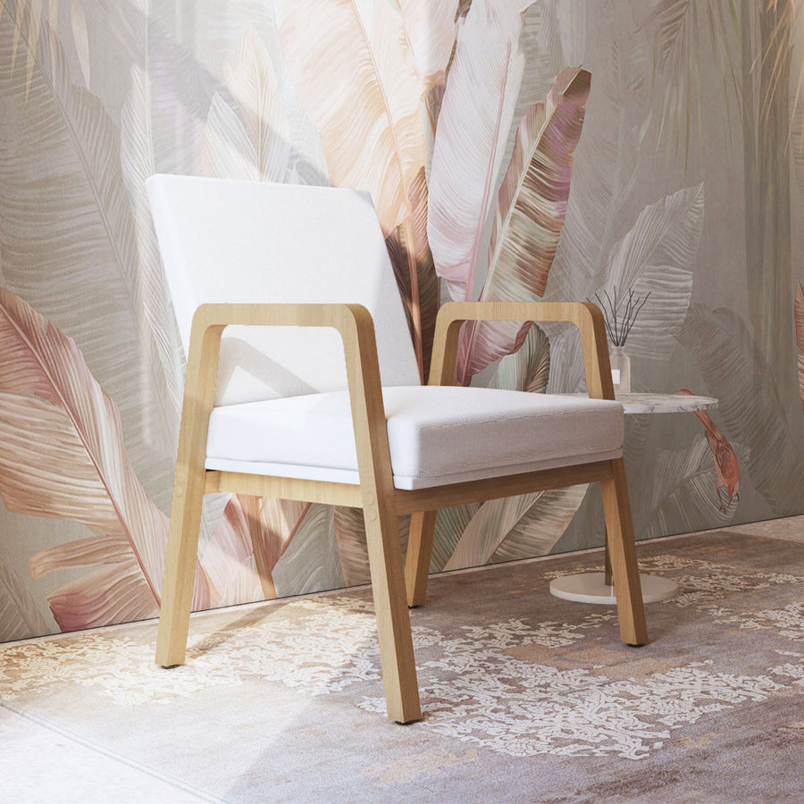 كرسي مفرد من الهوم – قماش كتان فاخر و  الخشب – لون بيج -  75×75×87 سم 