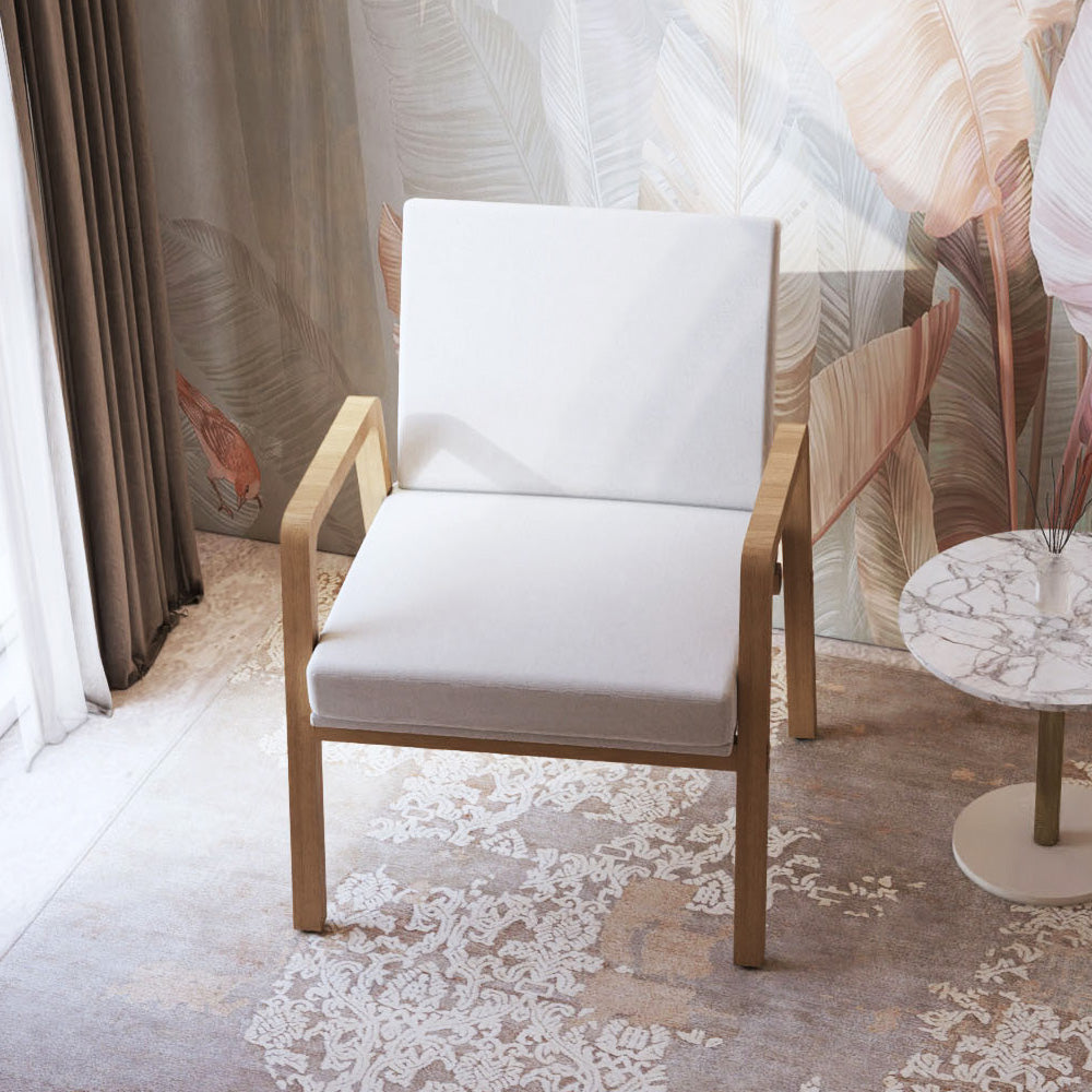 Beige Armchair from Al Home – Premium Linen Upholstery Swedish Wood Frame75×75×87 cm