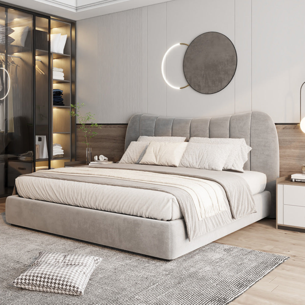 Velvet with Swedish Wood Bed By Alhome - Gray - 11011243