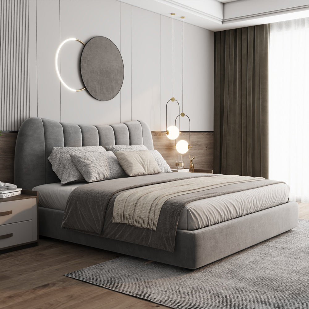 Velvet with Swedish Wood Bed By Alhome - Gray - 11011243