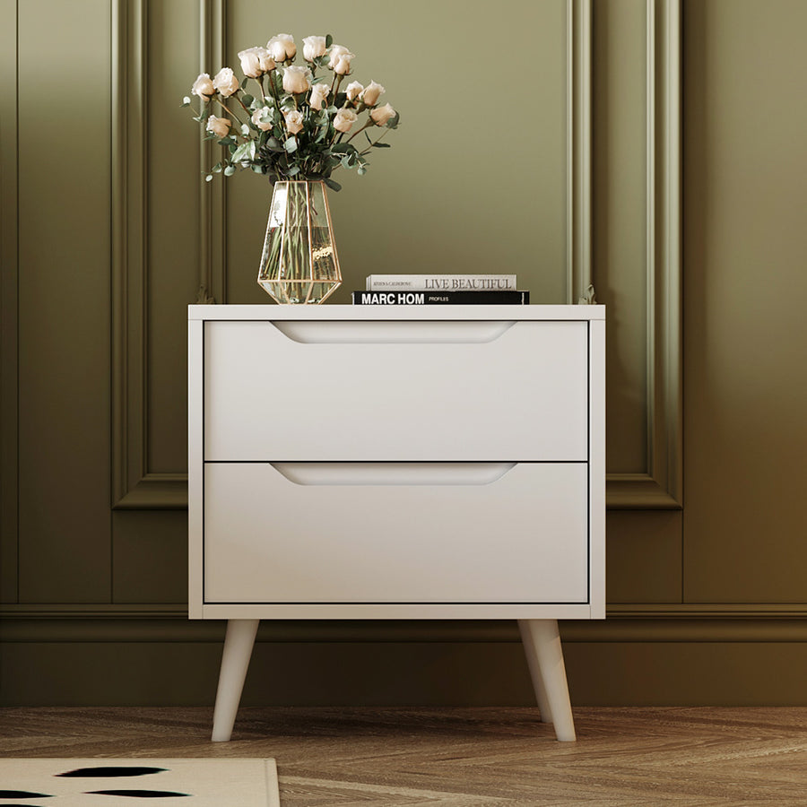 طاولة جانبية من الميلامين بأرجل وأدراج خشبية من الهوم