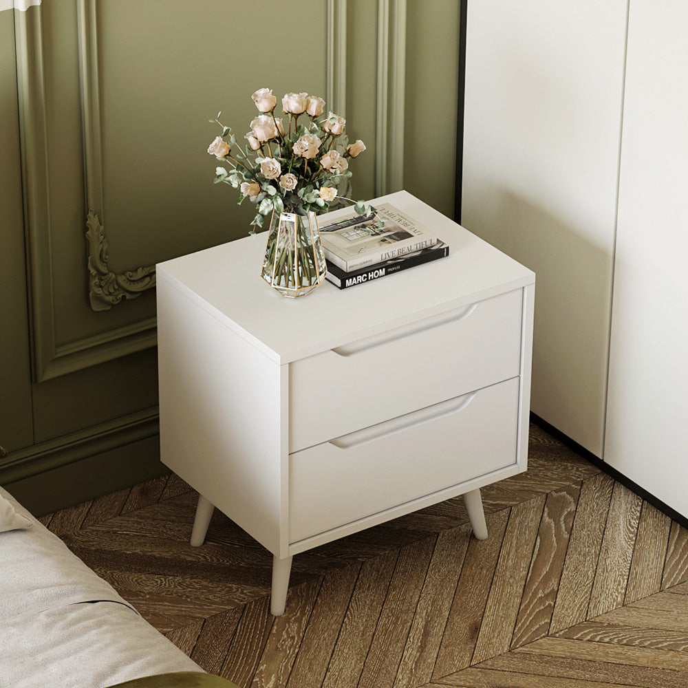 Melamine Nightstand with Wooden Legs and Drawers By Alhome
