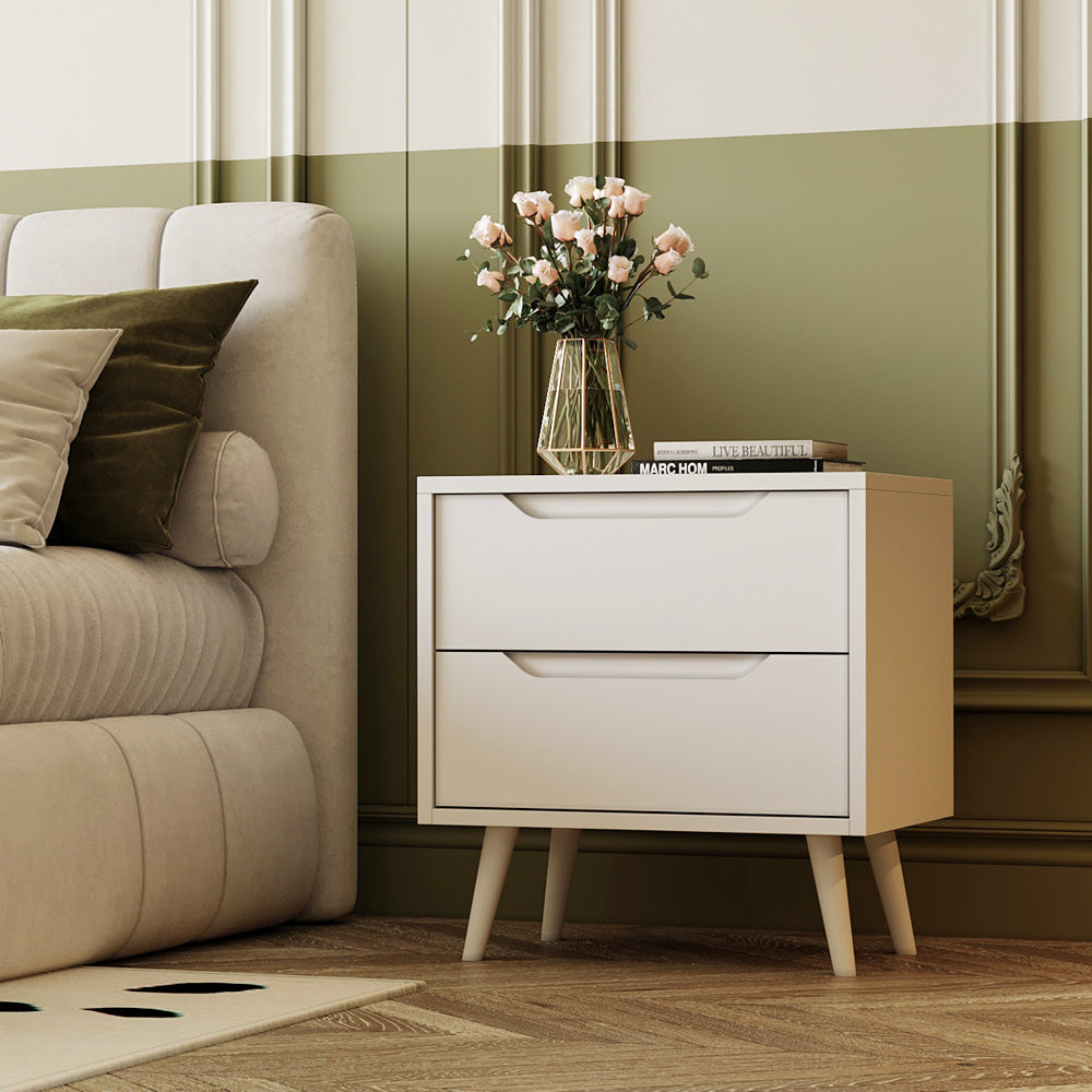 Melamine Nightstand with Wooden Legs and Drawers By Alhome