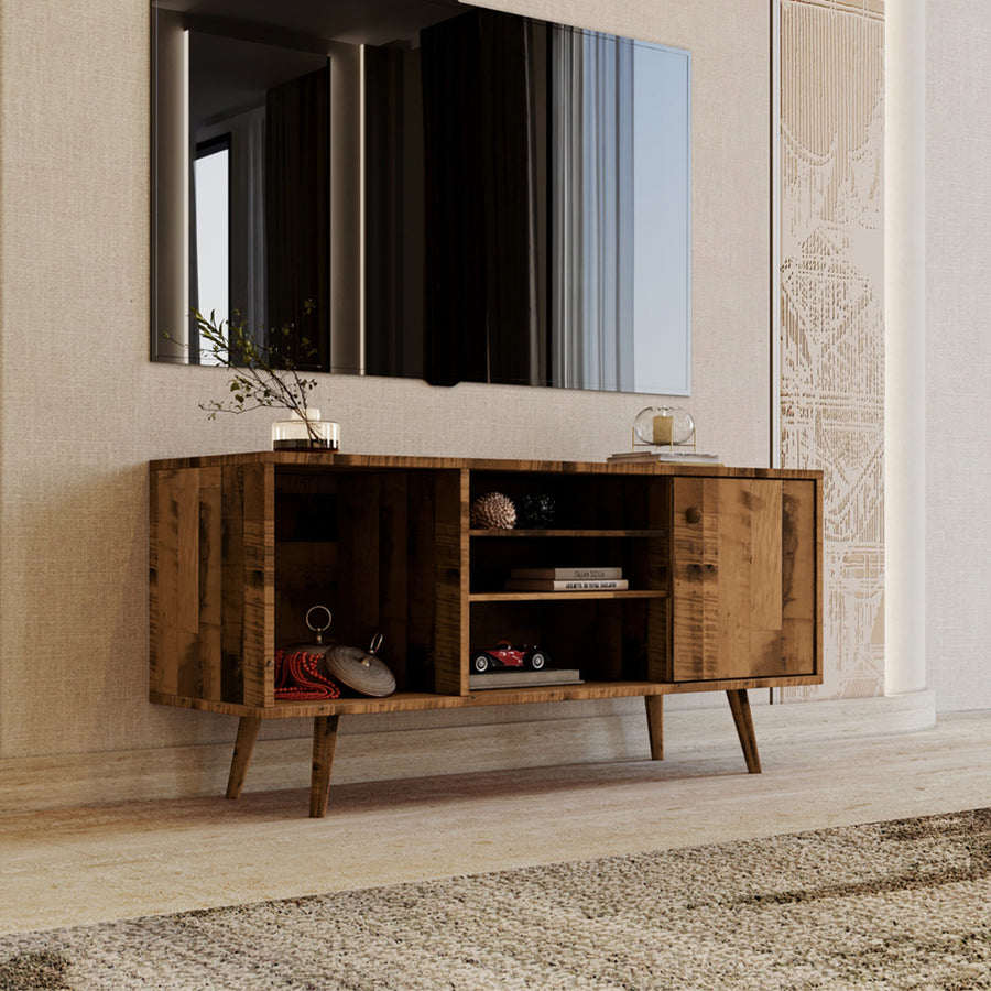 طاولة تلفزيون من الخشب المصنع 135x36x67 سم - بني من الهوم - 110113026