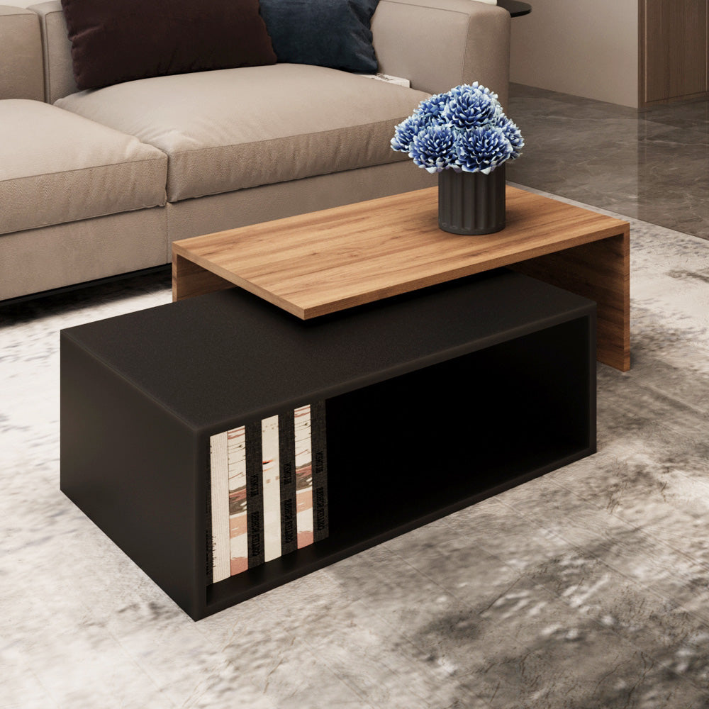 طاولة وسط باللونين الأسود والبني بتصميم جريء - 40x90x50 سم - من الهوم