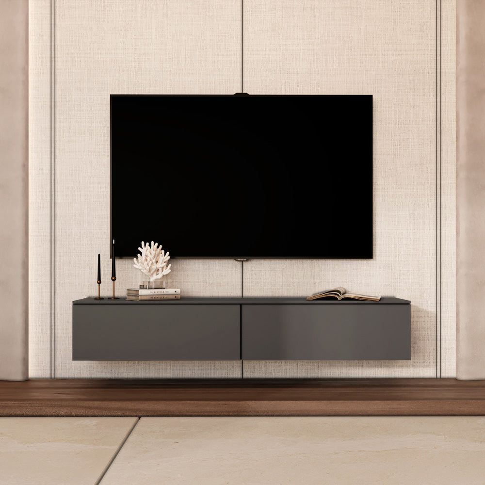 طاولة تلفزيون جدارية خشب MDF مقاس 180x32x30 سم من الهوم - رمادي