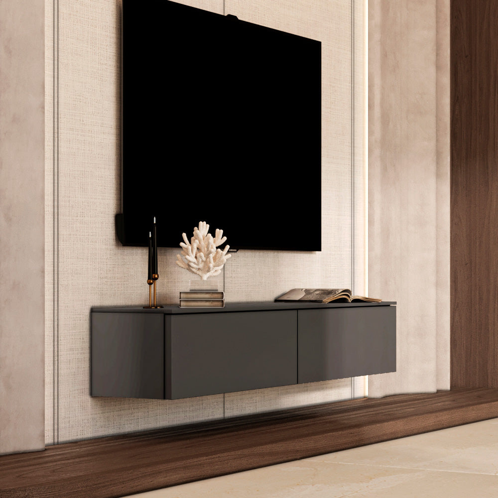 طاولة تلفزيون جدارية خشب MDF مقاس 180x32x30 سم من الهوم - رمادي
