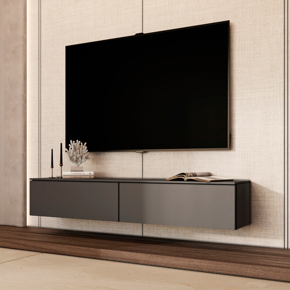 طاولة تلفزيون جدارية خشب MDF مقاس 180x32x30 سم من الهوم - رمادي