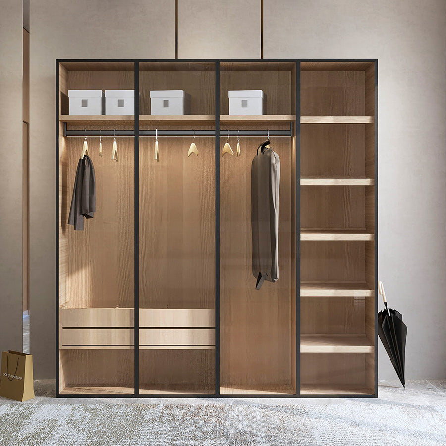 خزانة ملابس من الخشب المصنع - 210x45x220 سم - بني من الهوم - 110113258