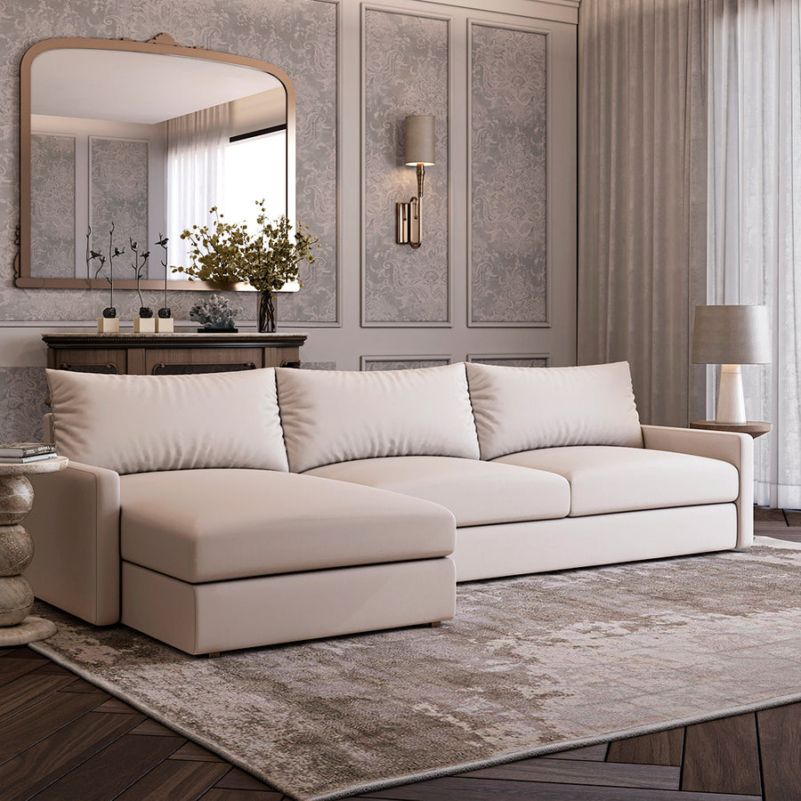 Modern Linen L-Shape Sofa - Beige - 280x166x85x85 cm - By Alhome