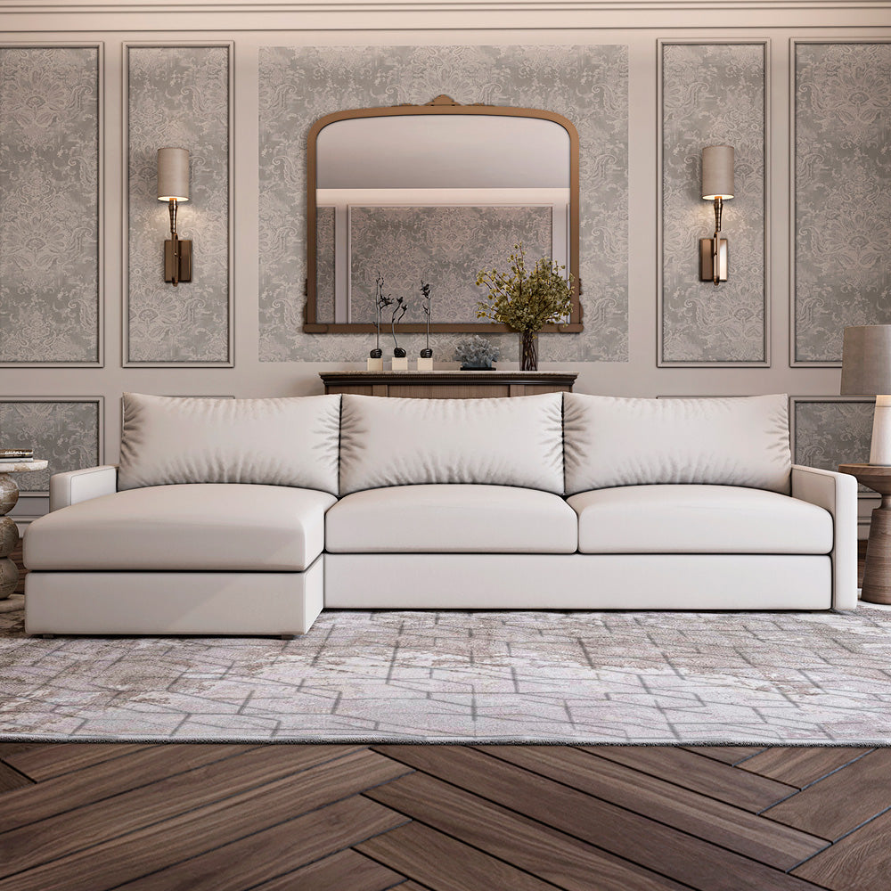 كنبة كتان عصرية على شكل حرف L - بيج - 280x166x85x85 سم - من الهوم