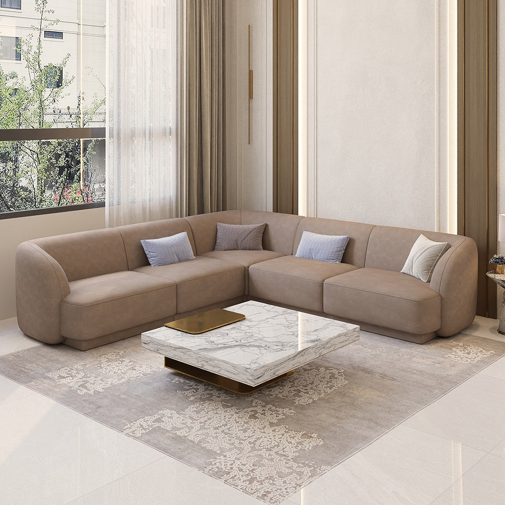 كنبة مخملية عصرية مريحة على شكل حرف L - بأبعاد 280x140x85x85 سم - من الهوم