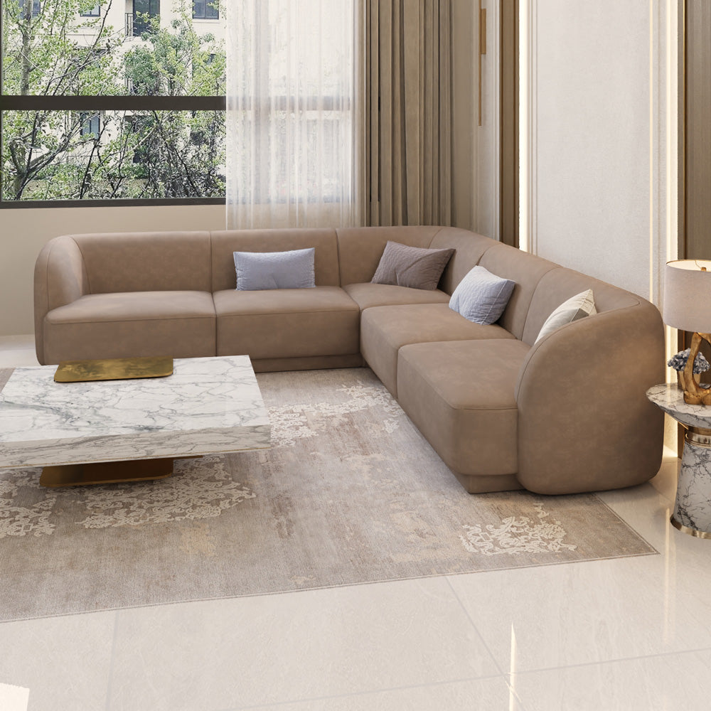 كنبة مخملية عصرية مريحة على شكل حرف L - بأبعاد 280x140x85x85 سم - من الهوم